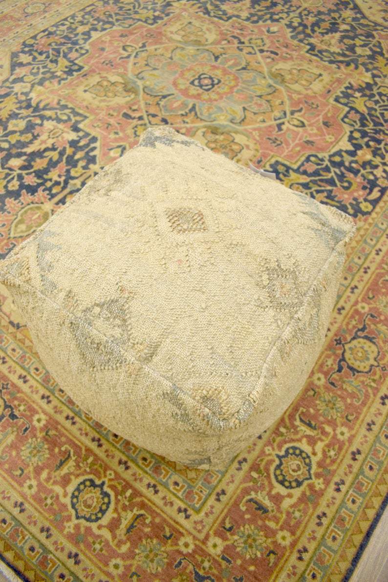 Handmade Pouf - Comfortable Chair or Footrest - Beige | TRD186 - The Rug Decor