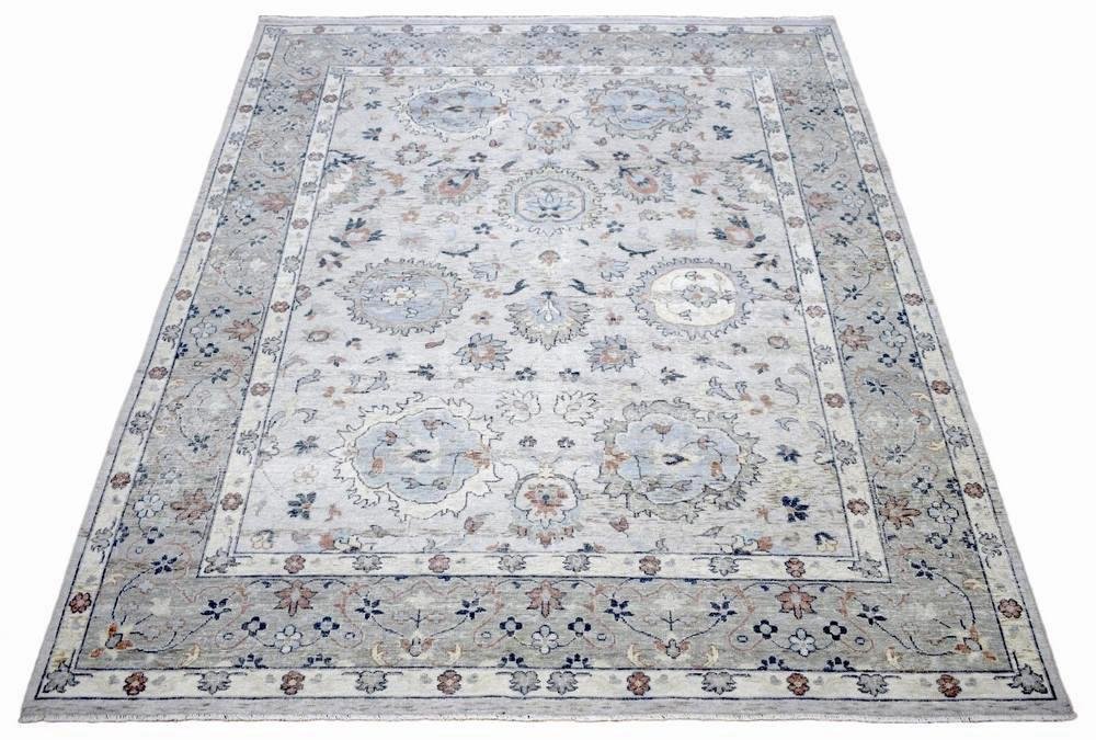 Handmade Vintage 8x10 Antique Muted Silver Persian Wool Area Rug | TRD2354810 - The Rug Decor