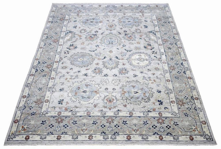 Handmade Vintage 8x10 Antique Muted Silver Persian Wool Area Rug | TRD2354810 - The Rug Decor
