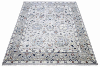Handmade Vintage 8x10 Antique Muted Silver Persian Wool Area Rug | TRD2354810 - The Rug Decor