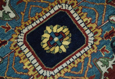 Handmade Vintage 8x10 Blue and Red Traditional Heriz Serapi Rug | TRDCP473810 - The Rug Decor