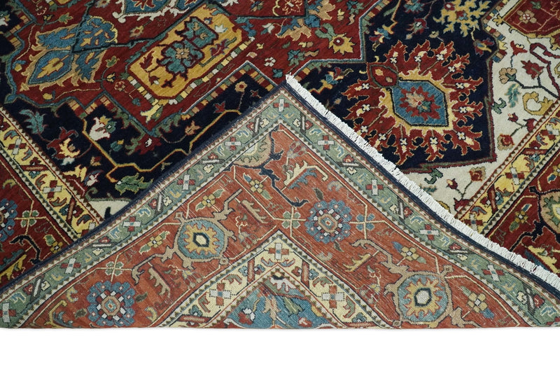 Handmade Vintage 8x10 Blue and Red Traditional Heriz Serapi Rug | TRDCP473810 - The Rug Decor