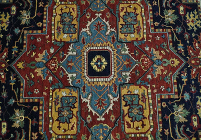 Handmade Vintage 8x10 Blue and Red Traditional Heriz Serapi Rug | TRDCP473810 - The Rug Decor