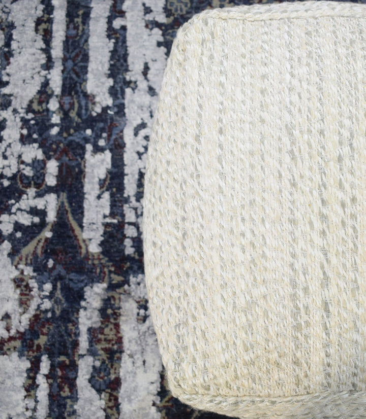 Handmade Viscose Pouf- Comfortable Chair or Footrest - Natural | TRD110 - The Rug Decor