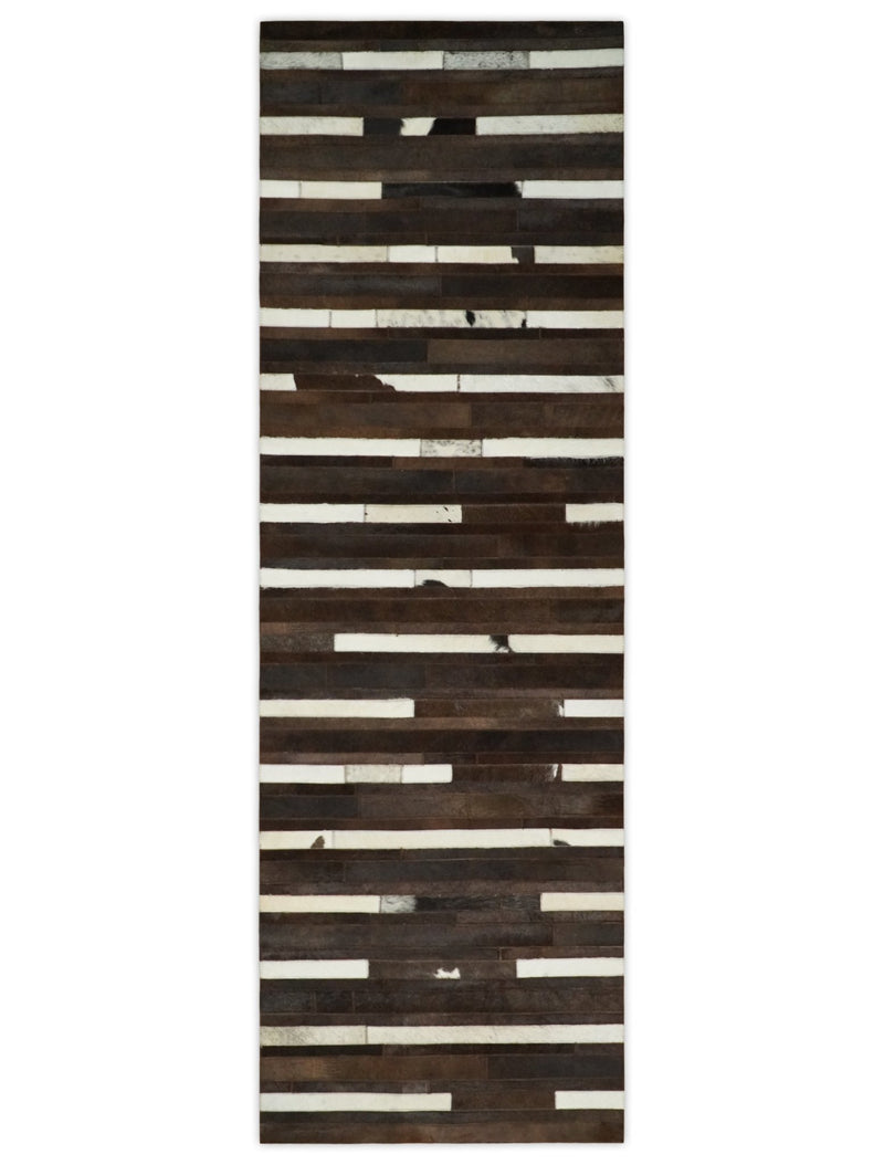 Handwoven Flatweave Hairon Genuine Leather Brown Tan and Ivory Area Rug | LR3 - The Rug Decor