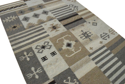 4x6, 5x8, 8x10 Dhurrie Rug, Beige Brown Tribal Pattern Rug - The Rug Decor 