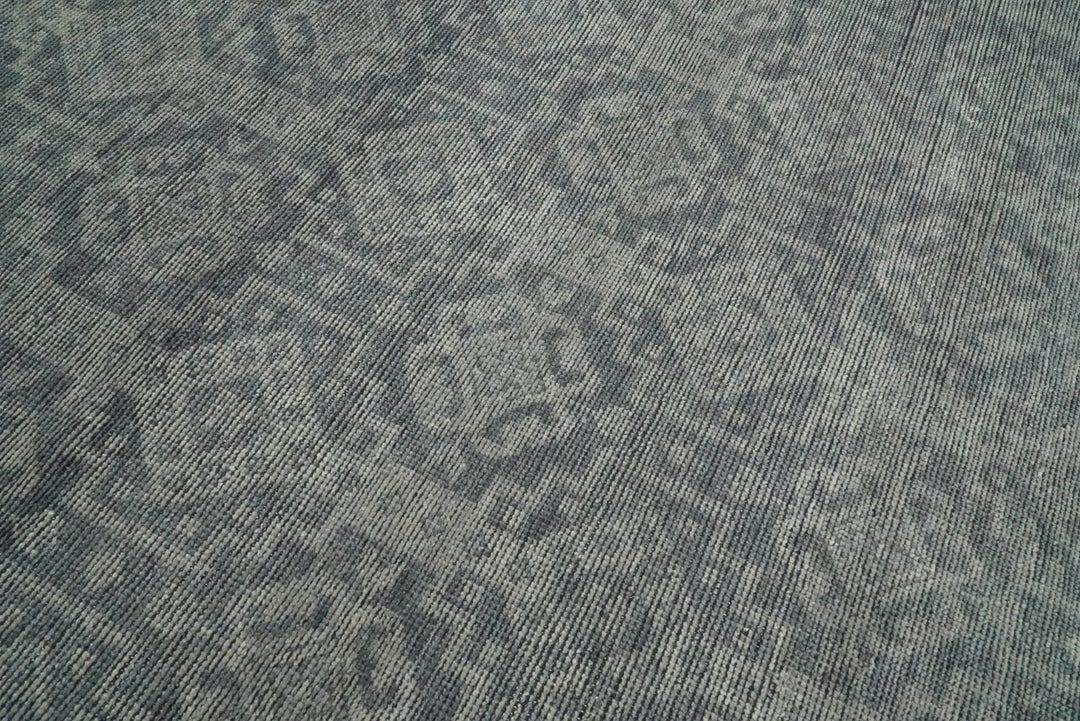 In Stock Antique Finish Hand knotted Silver and Charcoal 8x10 Wool Area Rug - The Rug Decor