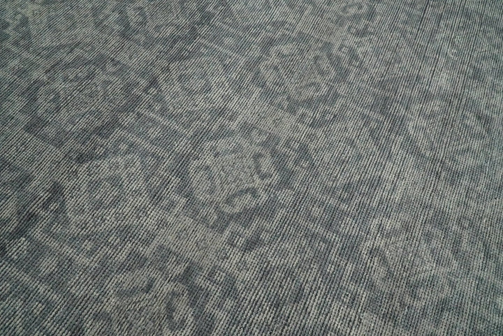 In Stock Antique Finish Hand knotted Silver and Charcoal 8x10 Wool Area Rug - The Rug Decor