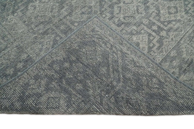 In Stock Antique Finish Hand knotted Silver and Charcoal 8x10 Wool Area Rug - The Rug Decor