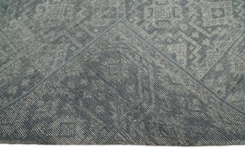 In Stock Antique Finish Hand knotted Silver and Charcoal 8x10 Wool Area Rug - The Rug Decor