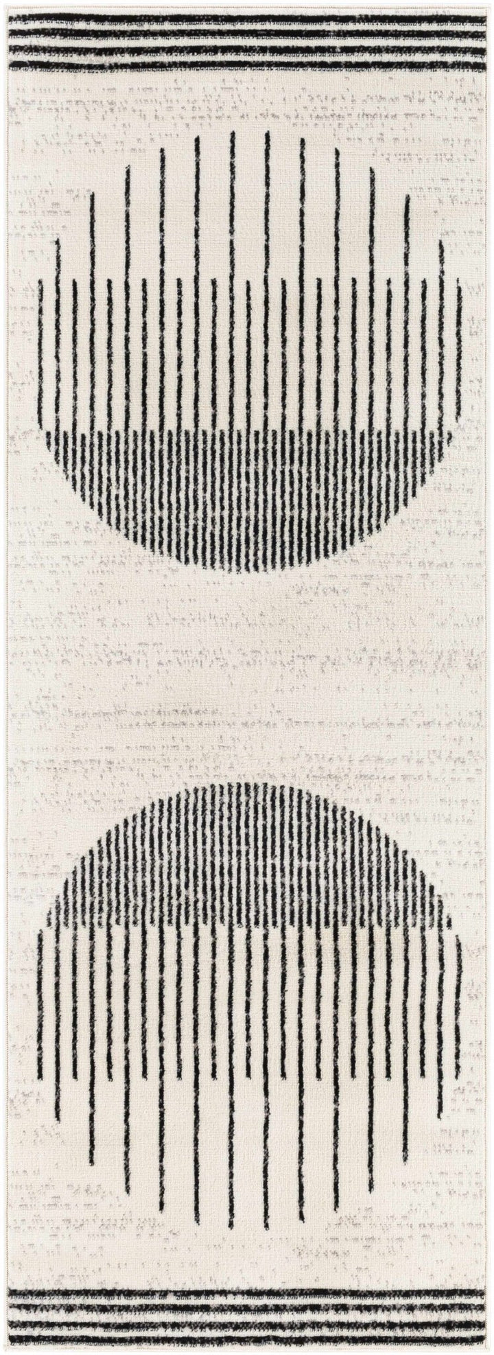 Ivory and Black Modern Geometrical Stripes Design Contemporary Multi Size Area Rug - The Rug Decor