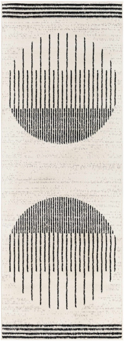 Ivory and Black Modern Geometrical Stripes Design Contemporary Multi Size Area Rug - The Rug Decor