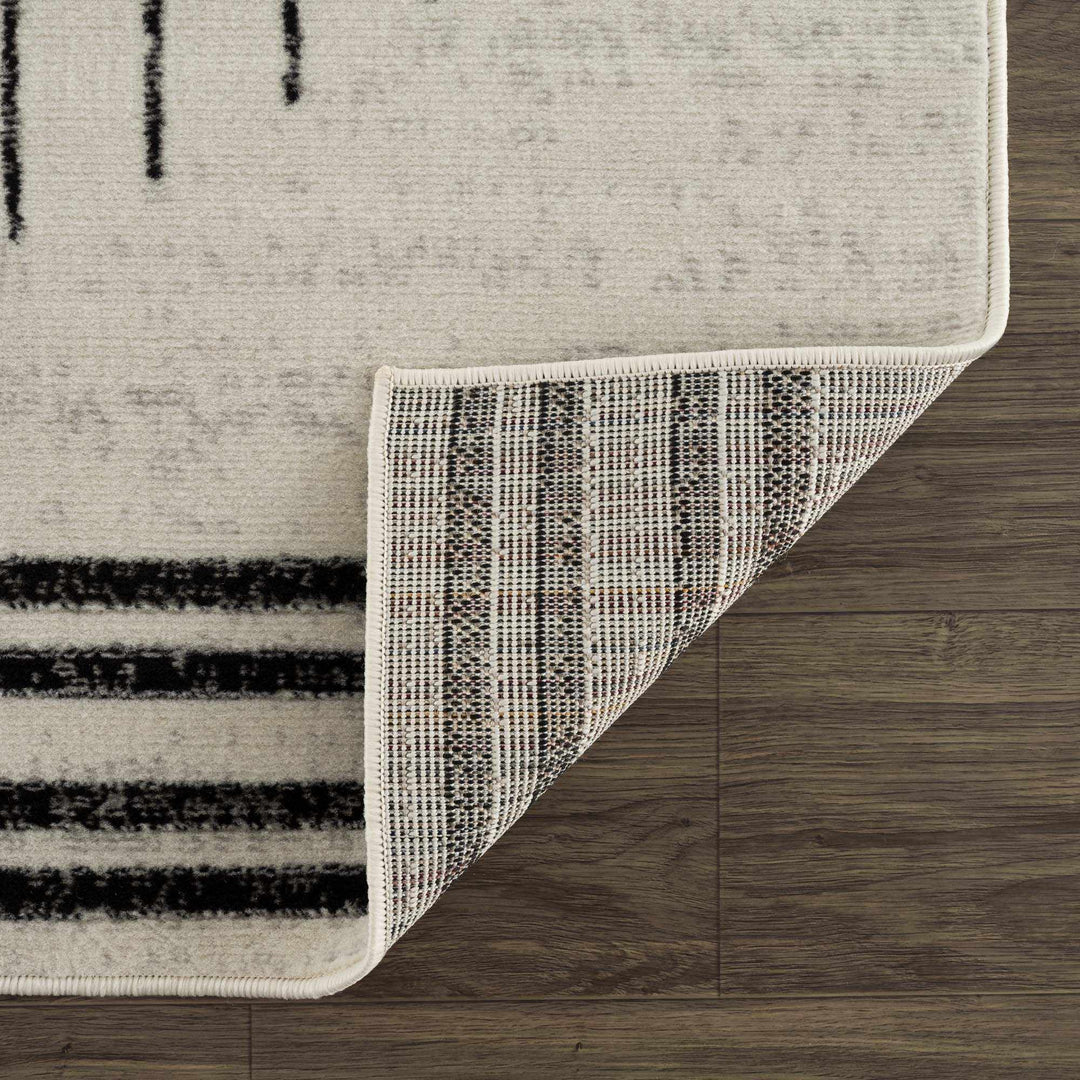 Ivory and Black Modern Geometrical Stripes Design Contemporary Multi Size Area Rug - The Rug Decor