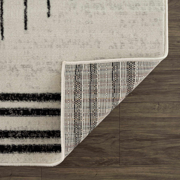 Ivory and Black Modern Geometrical Stripes Design Contemporary Multi Size Area Rug - The Rug Decor
