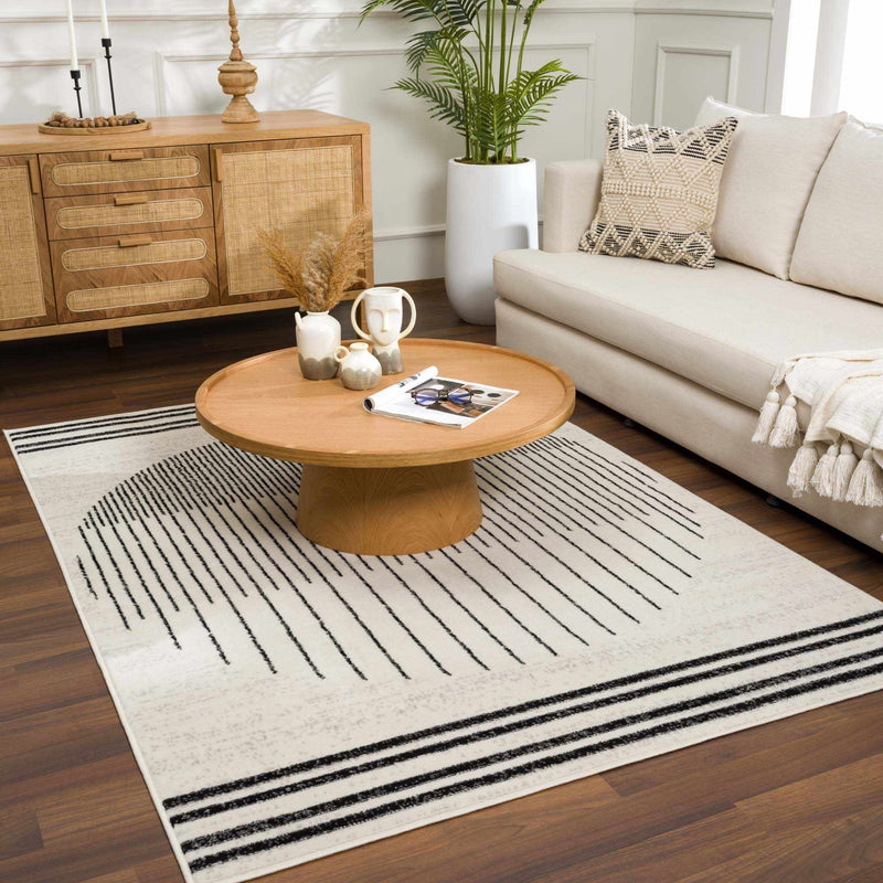 Ivory and Black Modern Geometrical Stripes Design Contemporary Multi Size Area Rug - The Rug Decor