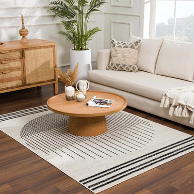 Ivory and Black Modern Geometrical Stripes Design Contemporary Multi Size Area Rug - The Rug Decor