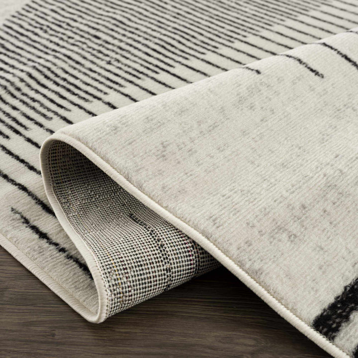 Ivory and Black Modern Geometrical Stripes Design Contemporary Multi Size Area Rug - The Rug Decor