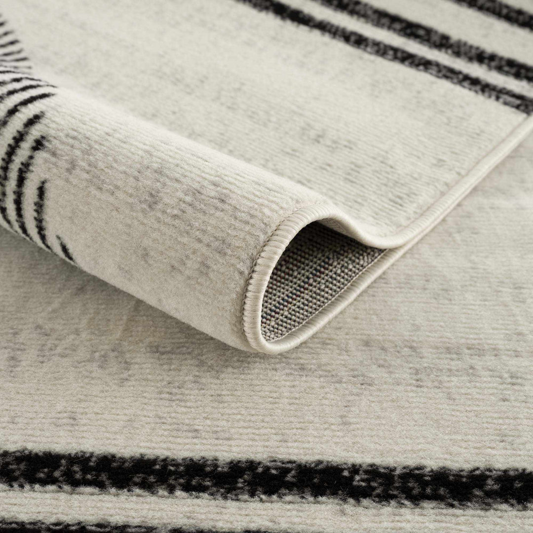 Ivory and Black Modern Geometrical Stripes Design Contemporary Multi Size Area Rug - The Rug Decor