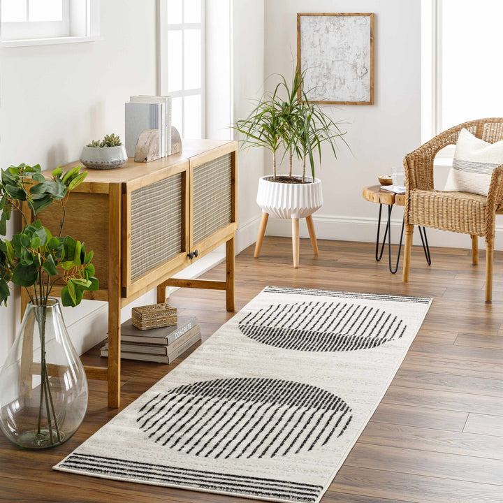 Ivory and Black Modern Geometrical Stripes Design Contemporary Multi Size Area Rug - The Rug Decor