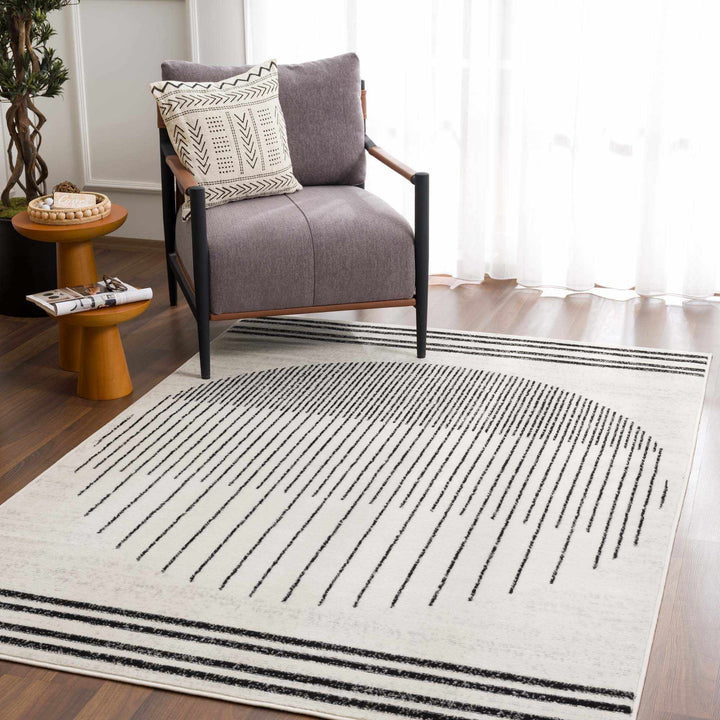 Ivory and Black Modern Geometrical Stripes Design Contemporary Multi Size Area Rug - The Rug Decor