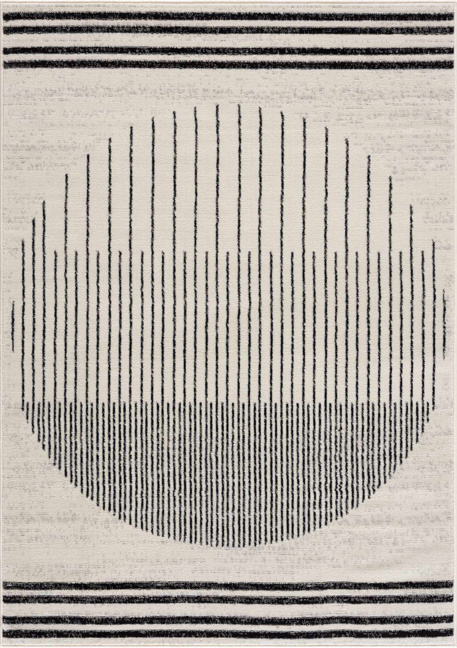 Ivory and Black Modern Geometrical Stripes Design Contemporary Multi Size Area Rug - The Rug Decor