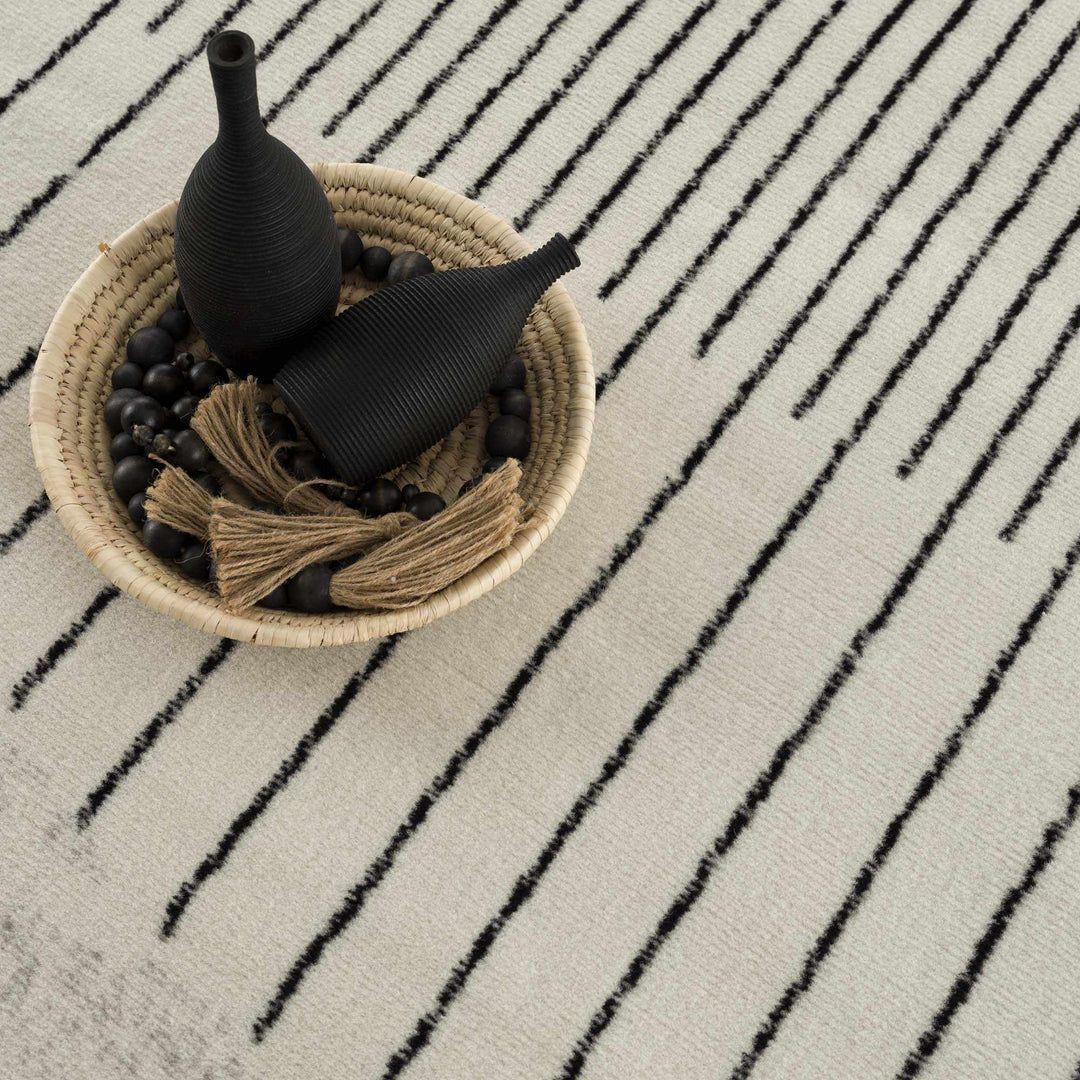 Ivory and Black Modern Geometrical Stripes Design Contemporary Multi Size Area Rug - The Rug Decor