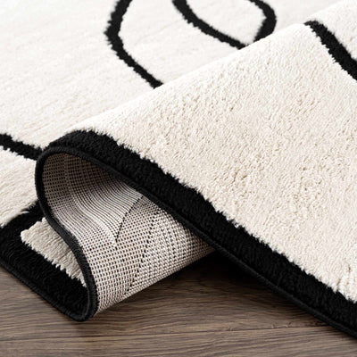 Ivory and Black Modern Lines Art Washable Area Rug - The Rug Decor