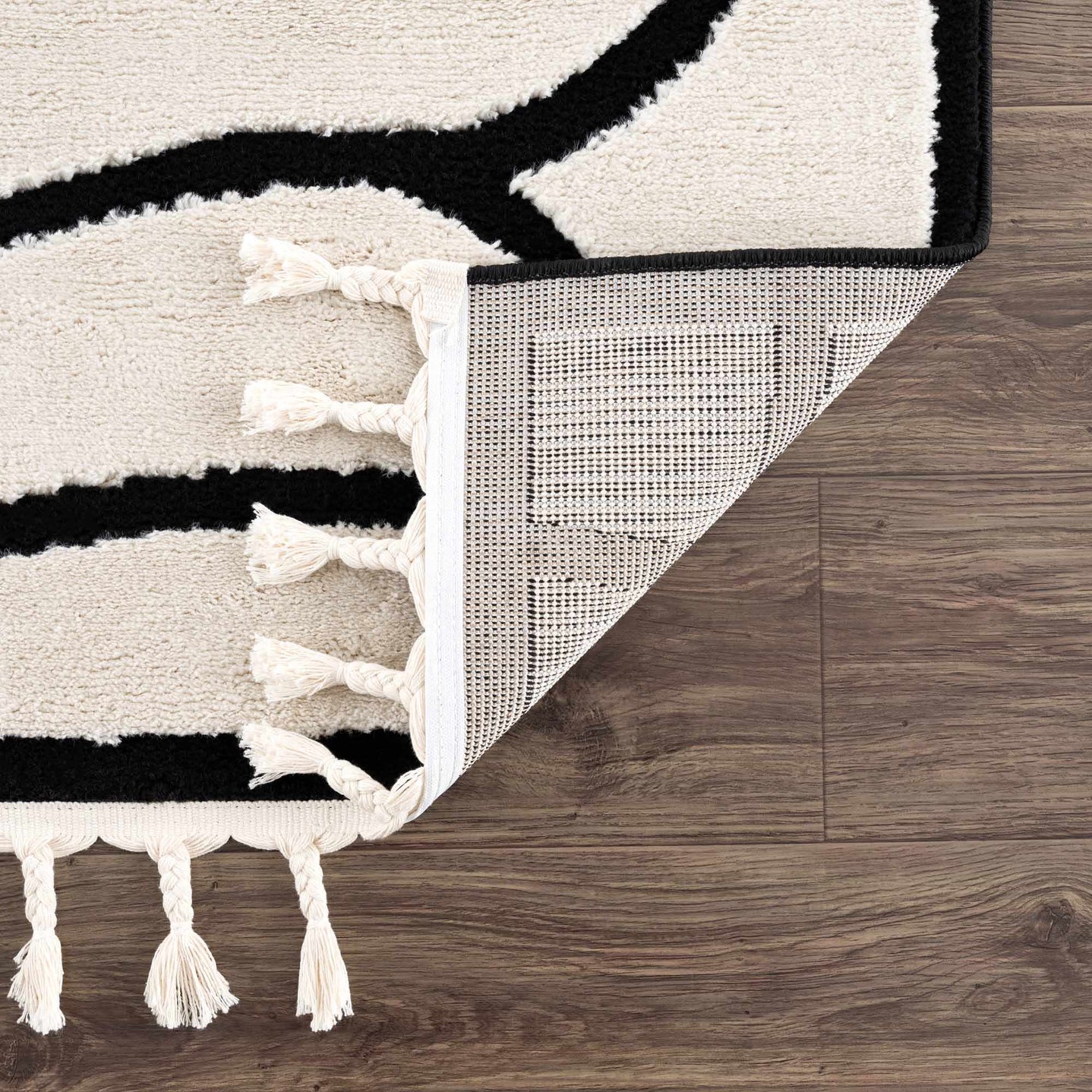 Ivory and Black Modern Lines Art Washable Area Rug - The Rug Decor
