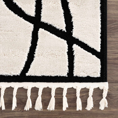 Ivory and Black Modern Lines Art Washable Area Rug - The Rug Decor