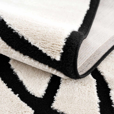 Ivory and Black Modern Lines Art Washable Area Rug - The Rug Decor