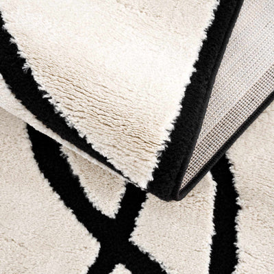 Ivory and Black Modern Lines Art Washable Area Rug - The Rug Decor