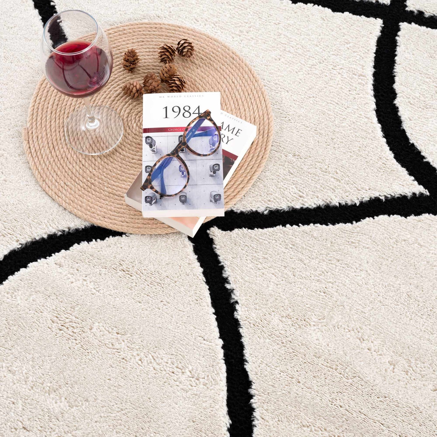 Ivory and Black Modern Lines Art Washable Area Rug - The Rug Decor