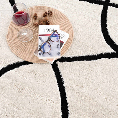 Ivory and Black Modern Lines Art Washable Area Rug - The Rug Decor