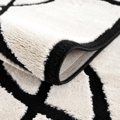 Ivory and Black Modern Lines Art Washable Area Rug - The Rug Decor