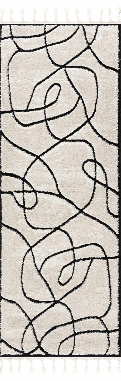 Ivory and Black Modern Lines Art Washable Area Rug - The Rug Decor