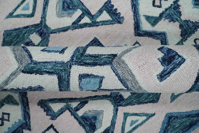 Ivory and Blue Hand Tufted Farmhouse Round Rug 3x3, 4x4, 5x5, 6x6, 8x8, 9x9 Wool - The Rug Decor