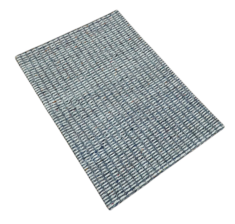 Ivory and Blue Hand Woven 3x5, 5x8, 6x9, 8x10 and 9x12 Natural Wool Area Rug, Living Room Rug | UL89 - The Rug Decor