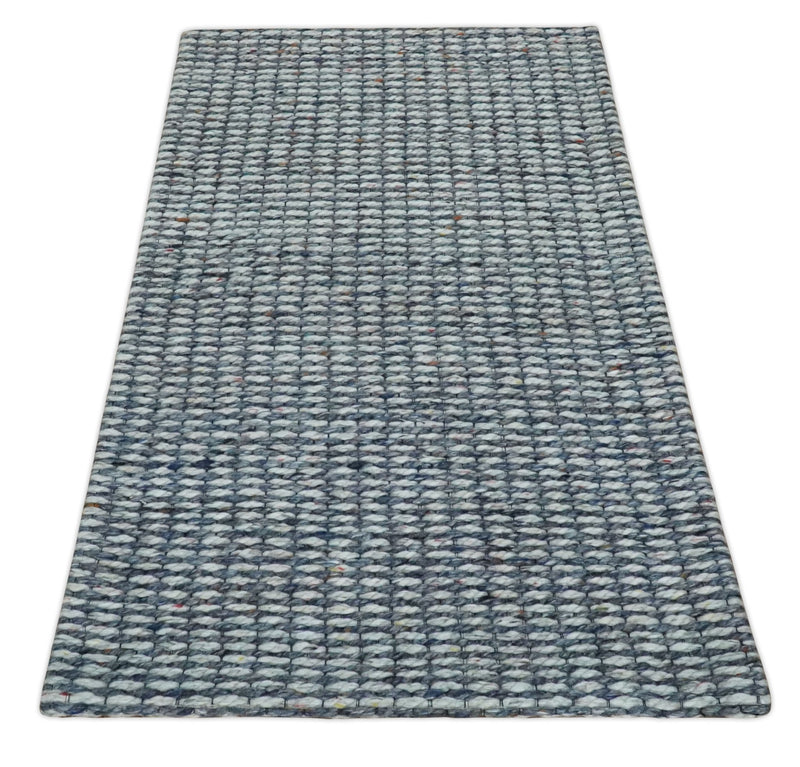Ivory and Blue Hand Woven 3x5, 5x8, 6x9, 8x10 and 9x12 Natural Wool Area Rug, Living Room Rug | UL89 - The Rug Decor