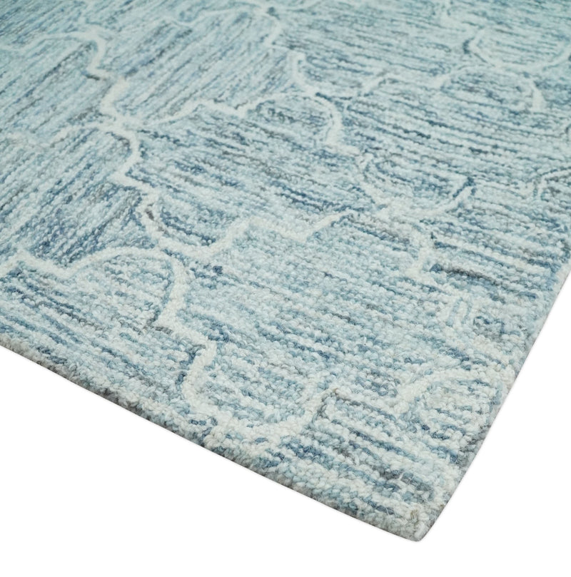 Ivory and Blue Modern Geometric Hand Tufted 2x3, 3x5, 5x8, 6x9, 8x10 and 9x12 Natural Wool Area Rug | UL52 - The Rug Decor