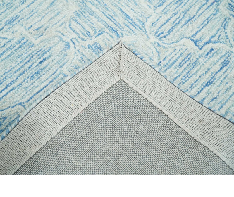 Ivory and Blue Modern Geometric Hand Tufted 2x3, 3x5, 5x8, 6x9, 8x10 and 9x12 Natural Wool Area Rug | UL54 - The Rug Decor