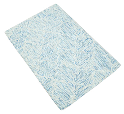 Ivory and Blue Modern Geometric Hand Tufted 2x3, 3x5, 5x8, 6x9, 8x10 and 9x12 Natural Wool Area Rug | UL54 - The Rug Decor