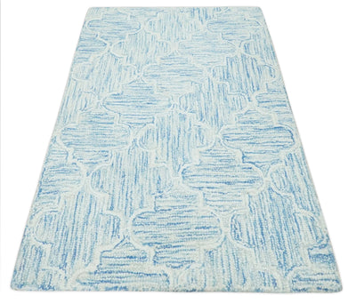 Ivory and Blue Modern Geometric Hand Tufted 2x3, 3x5, 5x8, 6x9, 8x10 and 9x12 Natural Wool Area Rug | UL54 - The Rug Decor