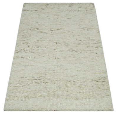 Ivory and Brown Abstract Hand Tufted 2x3, 3x5, 5x8, 6x9, 8x10 and 9x12 Natural Wool Area Rug | UL62 - The Rug Decor