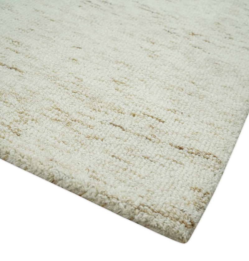 Ivory and Brown Abstract Hand Tufted 2x3, 3x5, 5x8, 6x9, 8x10 and 9x12 Natural Wool Area Rug | UL62 - The Rug Decor