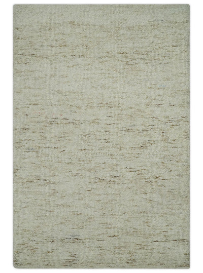 Ivory and Brown Abstract Hand Tufted 2x3, 3x5, 5x8, 6x9, 8x10 and 9x12 Natural Wool Area Rug | UL62 - The Rug Decor