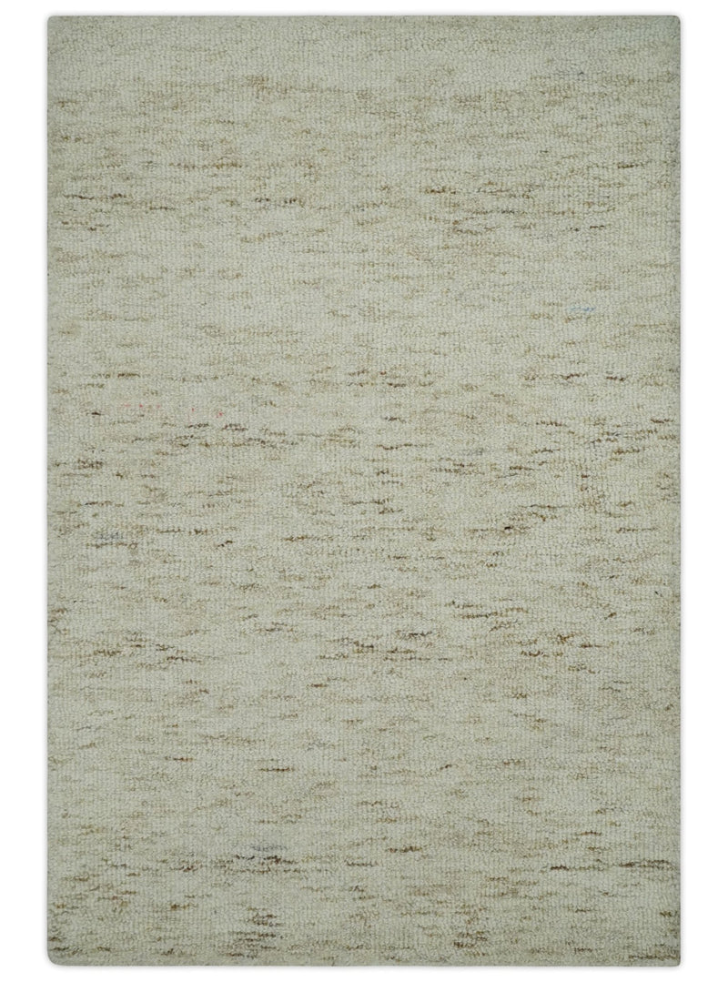 Ivory and Brown Abstract Hand Tufted 2x3, 3x5, 5x8, 6x9, 8x10 and 9x12 Natural Wool Area Rug | UL62 - The Rug Decor