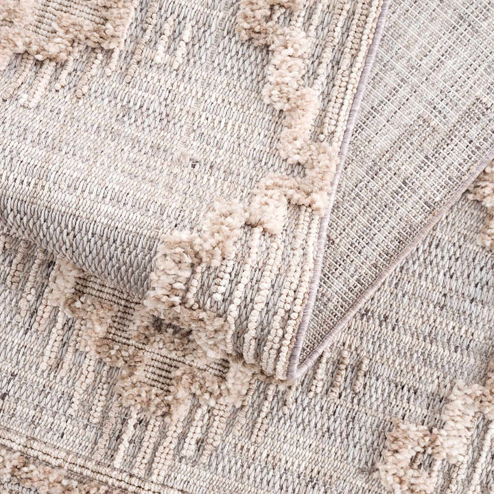 Ivory and Brown Cable Knit design Geometrical Carved Texture Area Rug - The Rug Decor