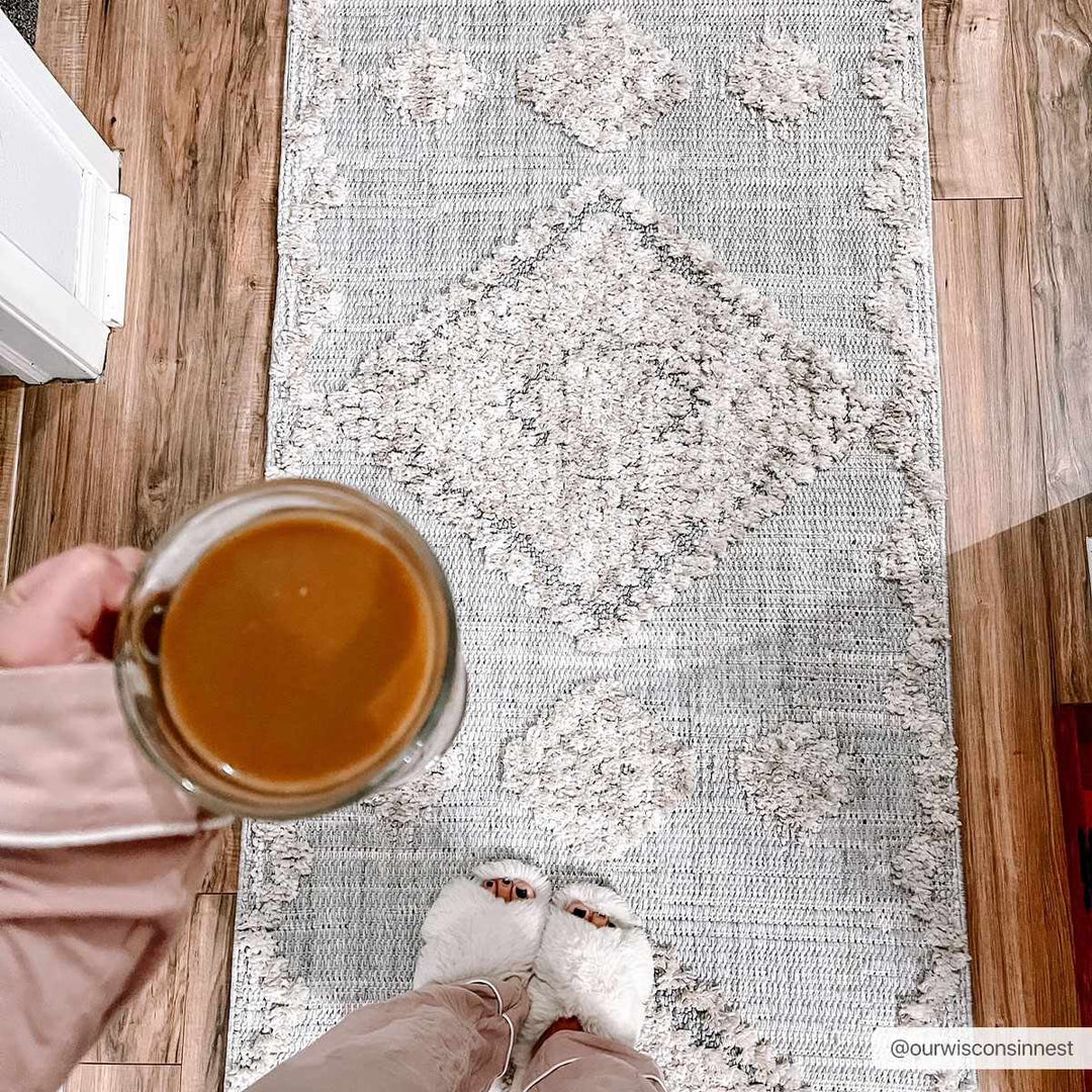 Ivory and Brown Cable Knit design Geometrical Carved Texture Area Rug - The Rug Decor