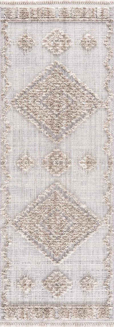 Ivory and Brown Cable Knit design Geometrical Carved Texture Area Rug - The Rug Decor