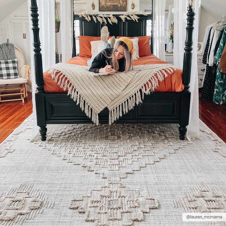 Ivory and Brown Cable Knit design Geometrical Carved Texture Area Rug - The Rug Decor